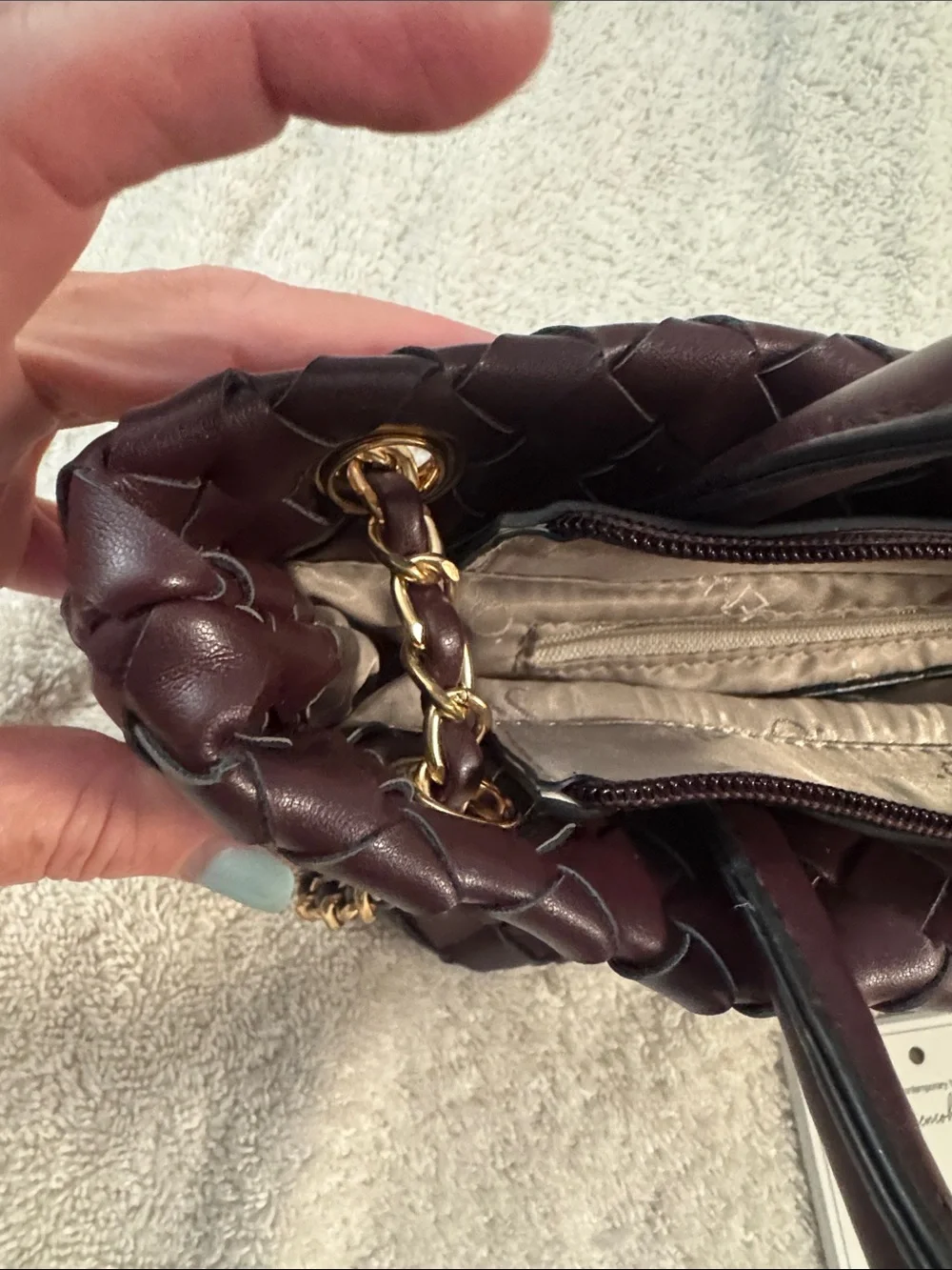 Woven Vegan Burgundy Top-Handle Bag